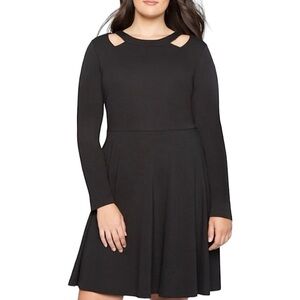 NWT Eloquii Knee Length‎ Open Shoulder Long Sleeve A Line Dress Black Size 16
